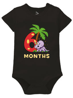 Zeezeezoo - Black Half Sleeves 6 Monthly Birthday Theme Printed Baby Onesie