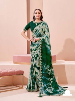 Odette - Beautiful Scalloped Edged Mirror Work Saree with Unstitched Blouse