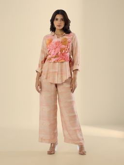 THREE-THREE - Pink Impression Printed Wrap with Co-Ord Set