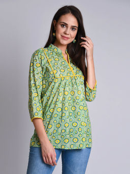 Naina Arunima - Green Gathered Yoke Top