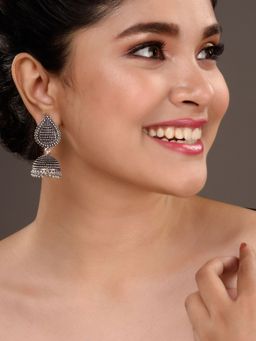 Saraf RS Jewellery - Oxidised Silver Plated Tilak Shaped Jhumka Earrings