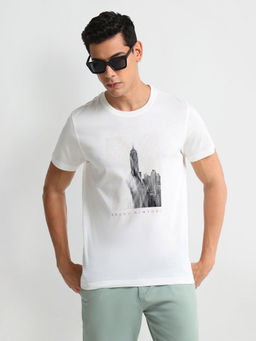 Arrow Newyork - White Graphic Print Pure Cotton T-Shirt