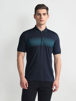 Arrow Newyork - Navy Blue Block Zipper Polo T-Shirt