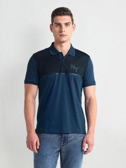 Arrow Newyork - Navy Blue Block Cotton Polo T-Shirt