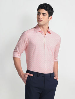 Arrow - Peach Windowpane Check Manhattan Slim Shirt