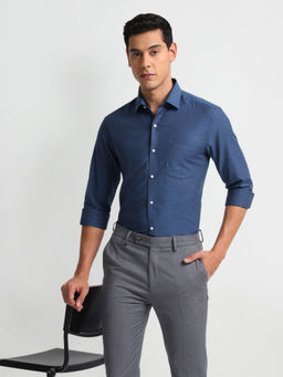 Arrow - Navy Blue Manhattan Slim Fit Patterned Dobby Shirt