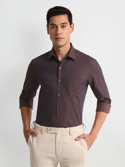 Arrow - Brown Manhattan Slim Fit Patterned Dobby Shirt