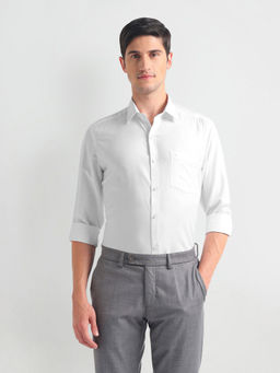 Arrow - White Manhattan Slim Fit Patterned Twill Shirt