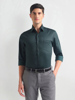 Arrow - Teal Floral Print Twill Slim Shirt