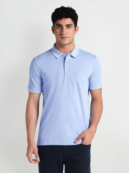 Arrow - Blue Chest Pocket Heathered Polo T-Shirt
