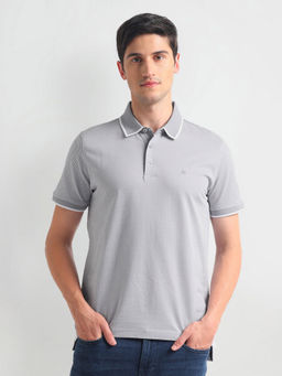 Arrow - Grey Geometric Patterned Cotton Polo T-Shirt
