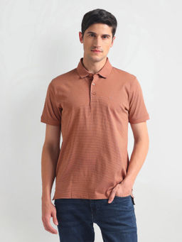 Arrow - Rust Horizontal Printed Cotton Polo T-Shirt