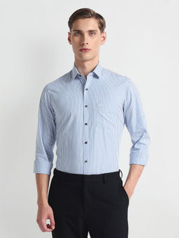 Arrow - Blue Vertical Stripe Manhattan Slim Fit Shirt