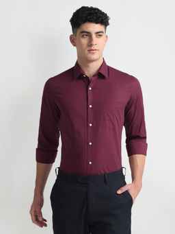 Arrow - Wine Pure Cotton Manhattan Slim Fit Shirt