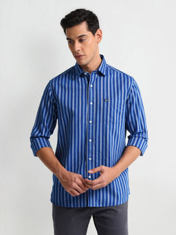 Arrow Sports - Blue Slim Fit Vertical Stripe Shirt
