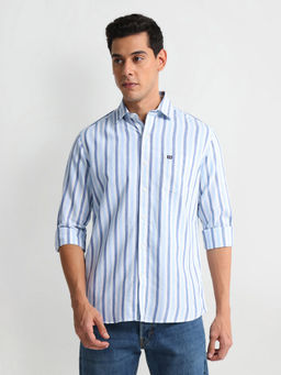 Arrow Sports - White Slim Fit Vertical Stripe Shirt