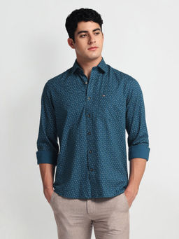 Arrow Sports - Teal Geometric Pattern Manhattan Slim Fit Shirt