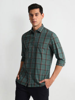 Arrow Sports - Green Slim Fit Tartan Check Shirt