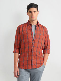 Arrow Sports - Orange Tartan Check Slim Fit Shirt