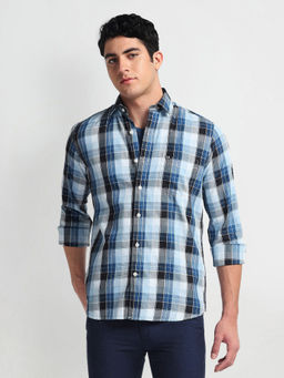 Arrow Sports - Blue Tartan Check Manhattan Slim Fit Shirt