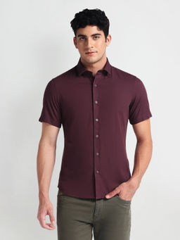 Arrow Sports - Wine Short Sleeve Super Slim Shirt