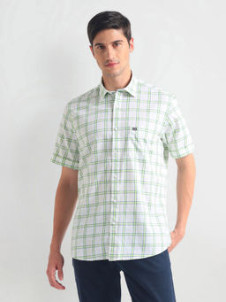 Arrow Sports - White Tartan Check Slim Fit Shirt
