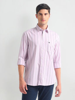 Arrow Sports - Pink Vertical Stripe Manhattan Slim Fit Shirt