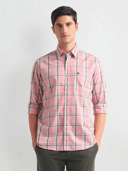 Arrow Sports - Pink Tartan Check Slim Shirt