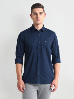 Arrow Sports - Navy Blue Manhattan Slim Fit Solid Shirt