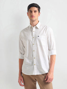 Arrow Sports - Beige Manhattan Slim Abstract Shirt