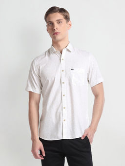 Arrow Sports - Beige Short Sleeve Geometric Print Shirt