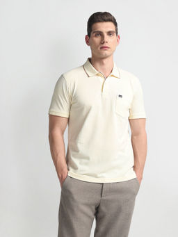 Arrow Sports - Cream Tipped Collar Cotton Polo T-Shirt