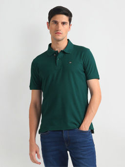 Arrow Sports - Green Pure Cotton Textured Polo T-Shirt