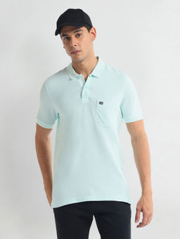 Arrow Sports - Aqua Self Stripe Cotton Polo T-Shirt