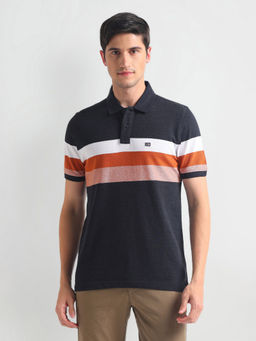 Arrow Sports - Black Horizontal Stripe Cotton Polo T-Shirt