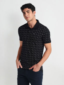 Arrow Sports - Black Pure Cotton Graphic Polo T-Shirt