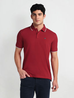 Arrow Sports - Red Tipped Collar Solid Polo T-Shirt