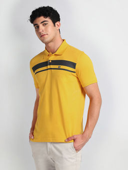 Arrow Sports - Yellow Horizontal Stripe Cotton Polo T-Shirt