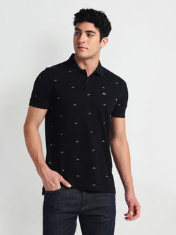 Arrow Sports - Black All Over Logo Cotton Polo T-Shirt