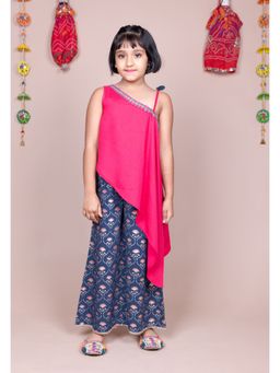 Kasya - Pink Embroidered Asymmetrical Top with Palazzo (Set of 2)