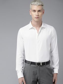 The Bear House - Men White Solid Slim Fit Cotton Formal Shirt With French Cuff