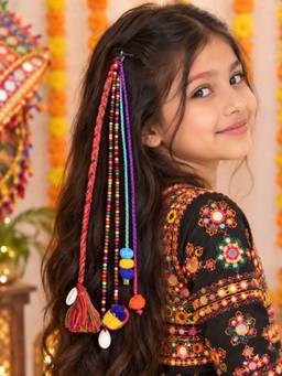 Kamule - Navratri Braided Beaded Tassel Hair Clip - Multicolour (3-12 Years)