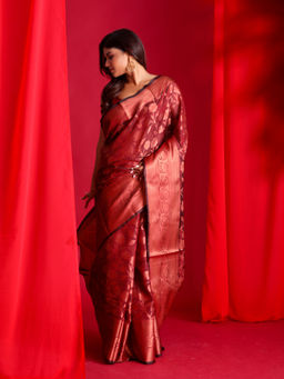 Beatitude - Maroon Woven Banarasi Saree with Unstitched Blouse