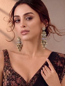 ADIVA - Gold-Plated Elephant Motif Ad Stone Pink Stone Pearl Earrings