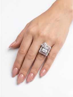 Adwitiya - Radiant Emerald-Cut Crystal Adjustable Statement Ring