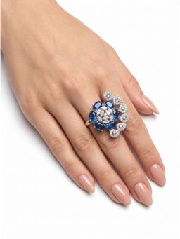 Adwitiya - Royal Sapphire Blue Floral Adjustable Statement Ring