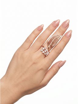 Adwitiya - Elegant Feather and Leaf Adjustable Statement Ring
