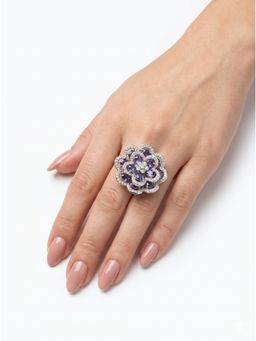 Adwitiya - Floral Amethyst Silver Adjustable Statement Ring