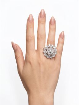 Adwitiya - Radiant Square-Cut Crystal Floral Adjustable Statement Ring