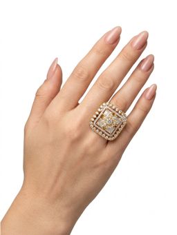 Adwitiya - Dual-Tone Square Crystal Adjustable Statement Ring